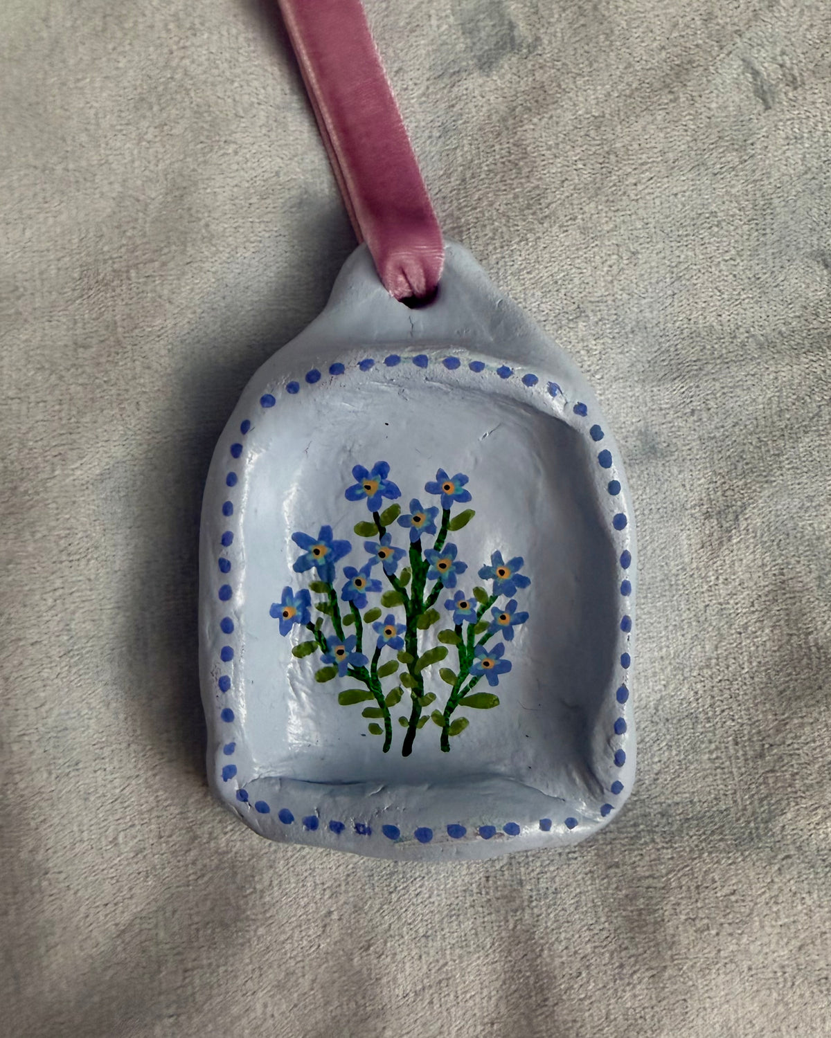 Handmade handpainted wall art with forget me not flowers