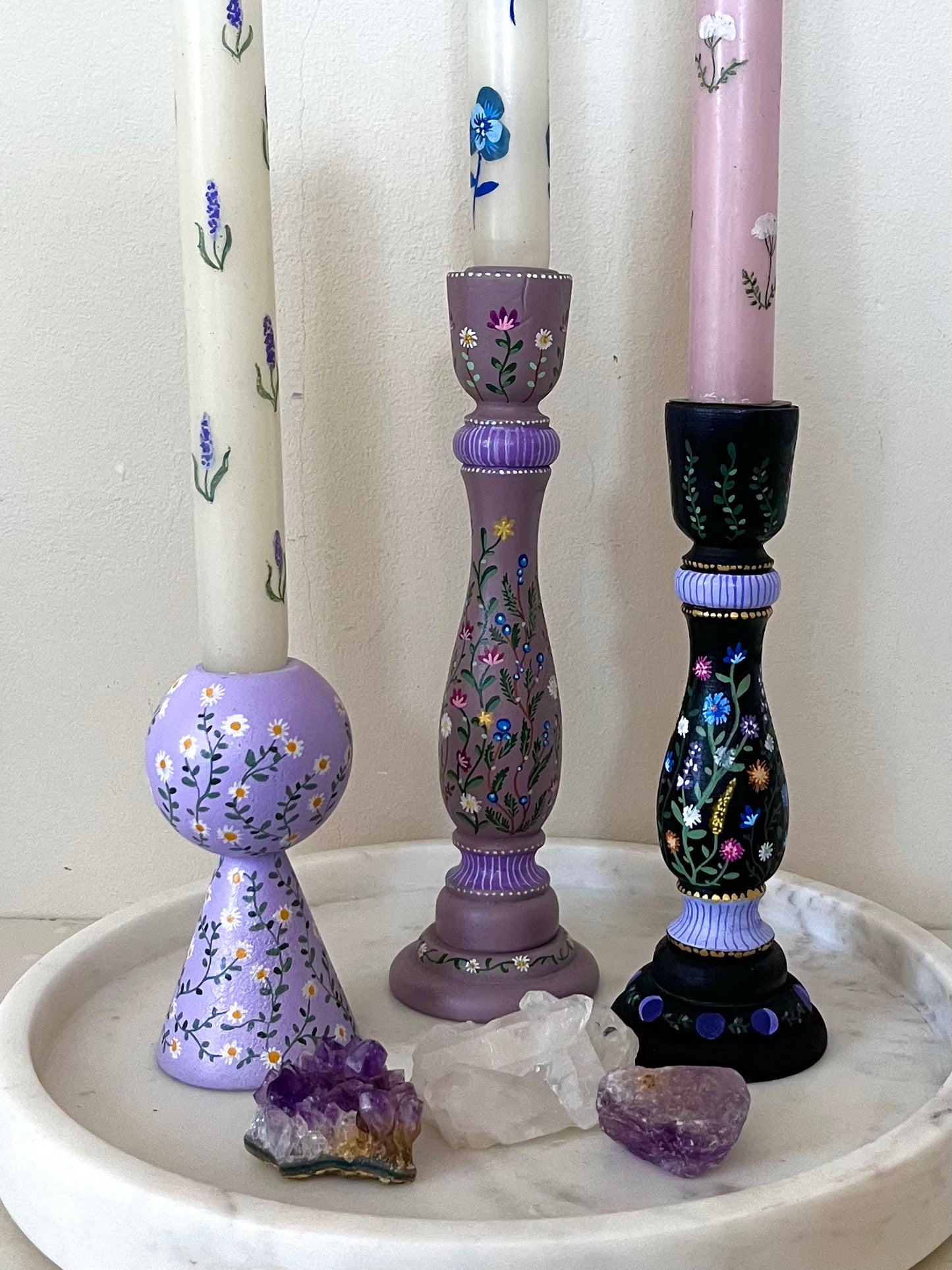 Lilac wildflower candleholder 20cm