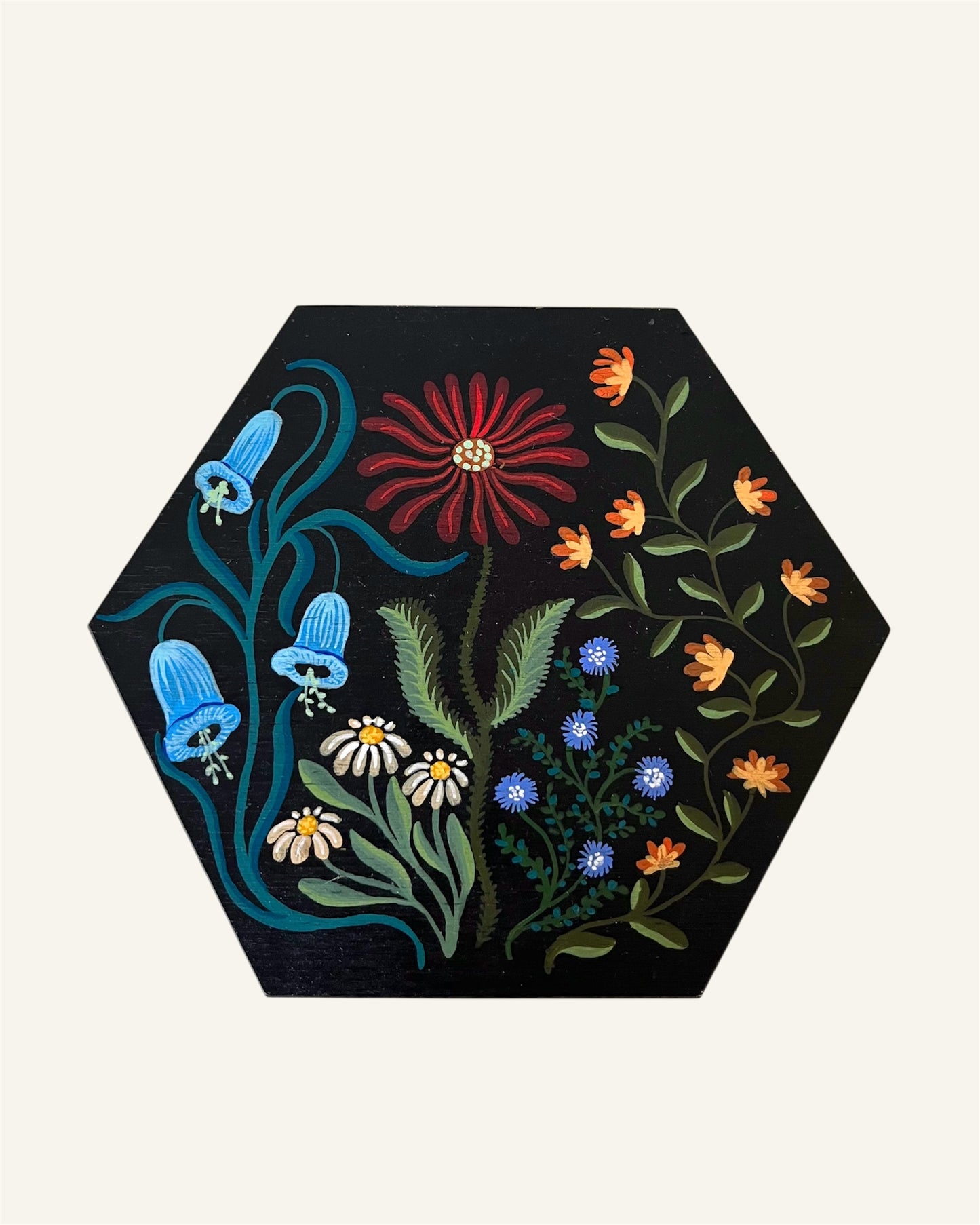 handpainted flower illustration on black base