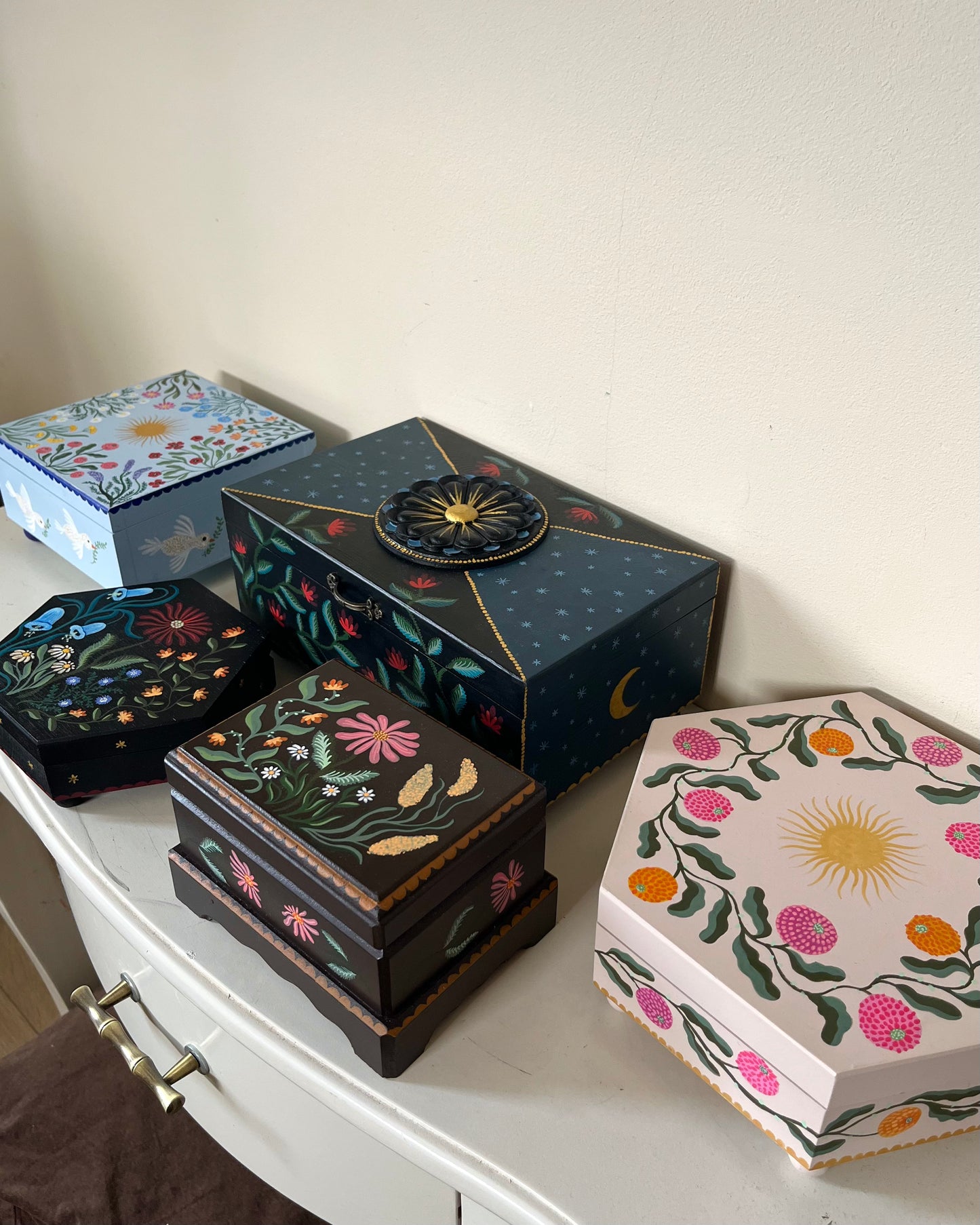 five new handmade jewelboxes