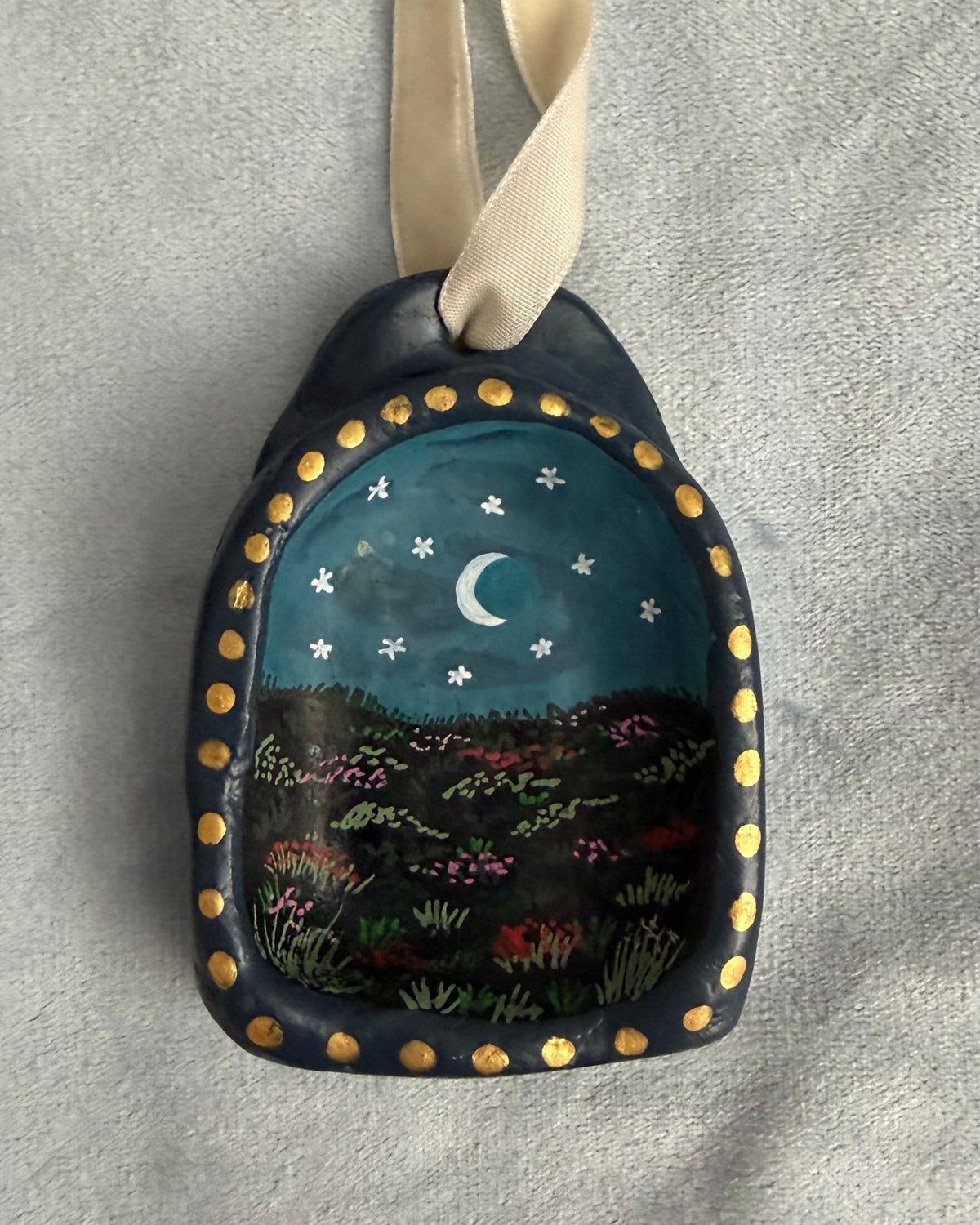 Handmade wall art with handpainted night garden