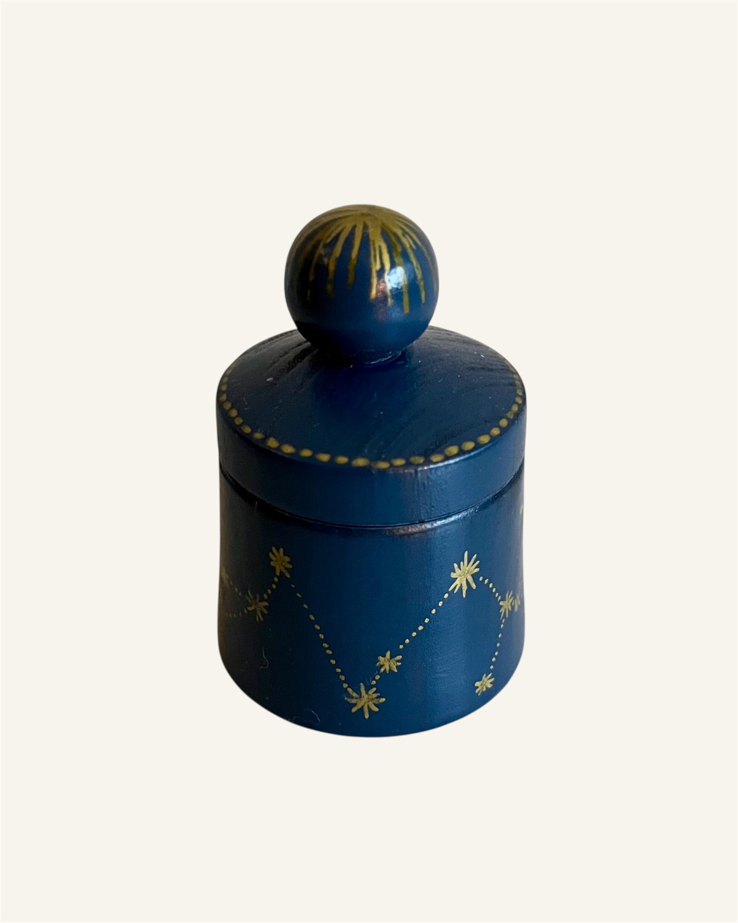 navy blue ringbox with golden details and stars vintage rings storage