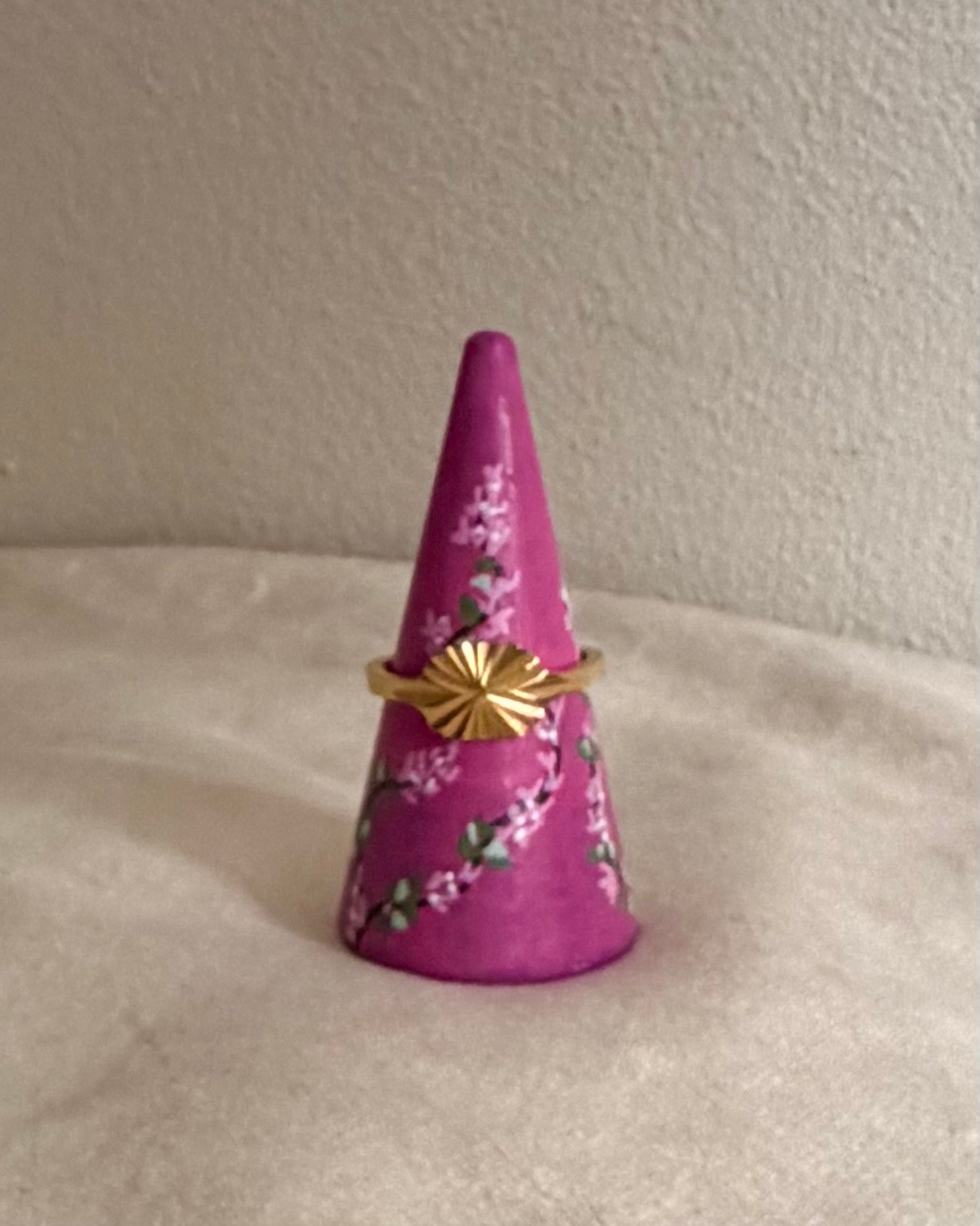 pink ringcone with blossom  and vintage gold ring