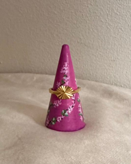 pink ringcone with blossom  and vintage gold ring