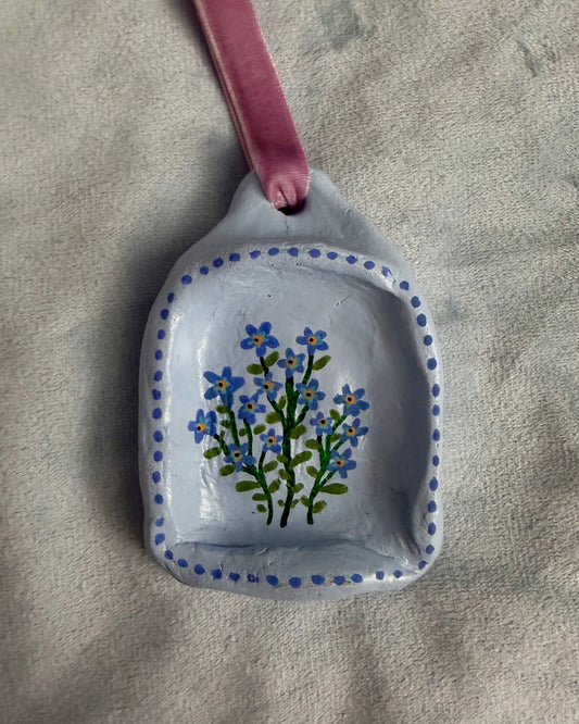 Handmade handpainted wall art with forget me not flowers