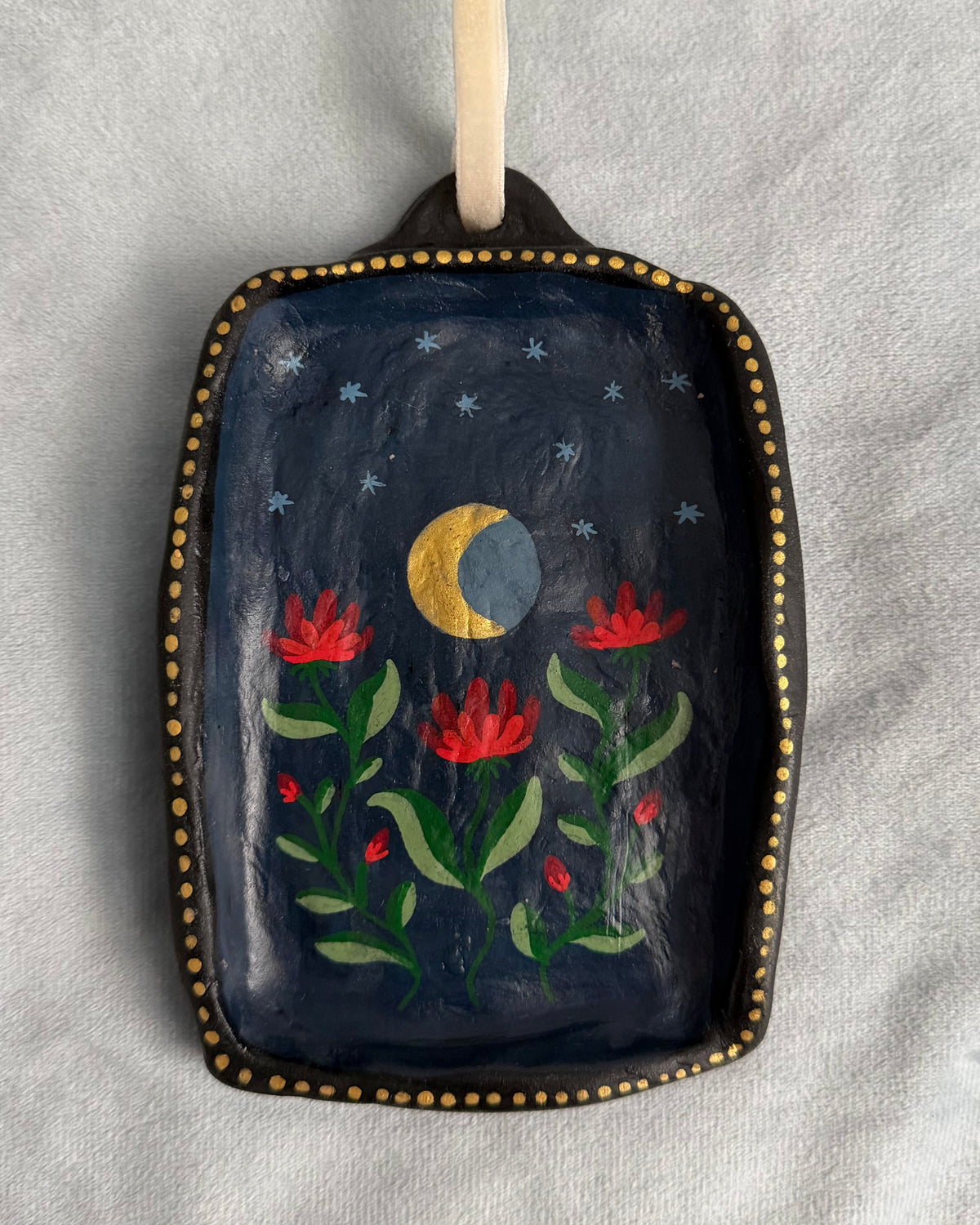 Muur bohemian kunstwerk met bloemen en maan