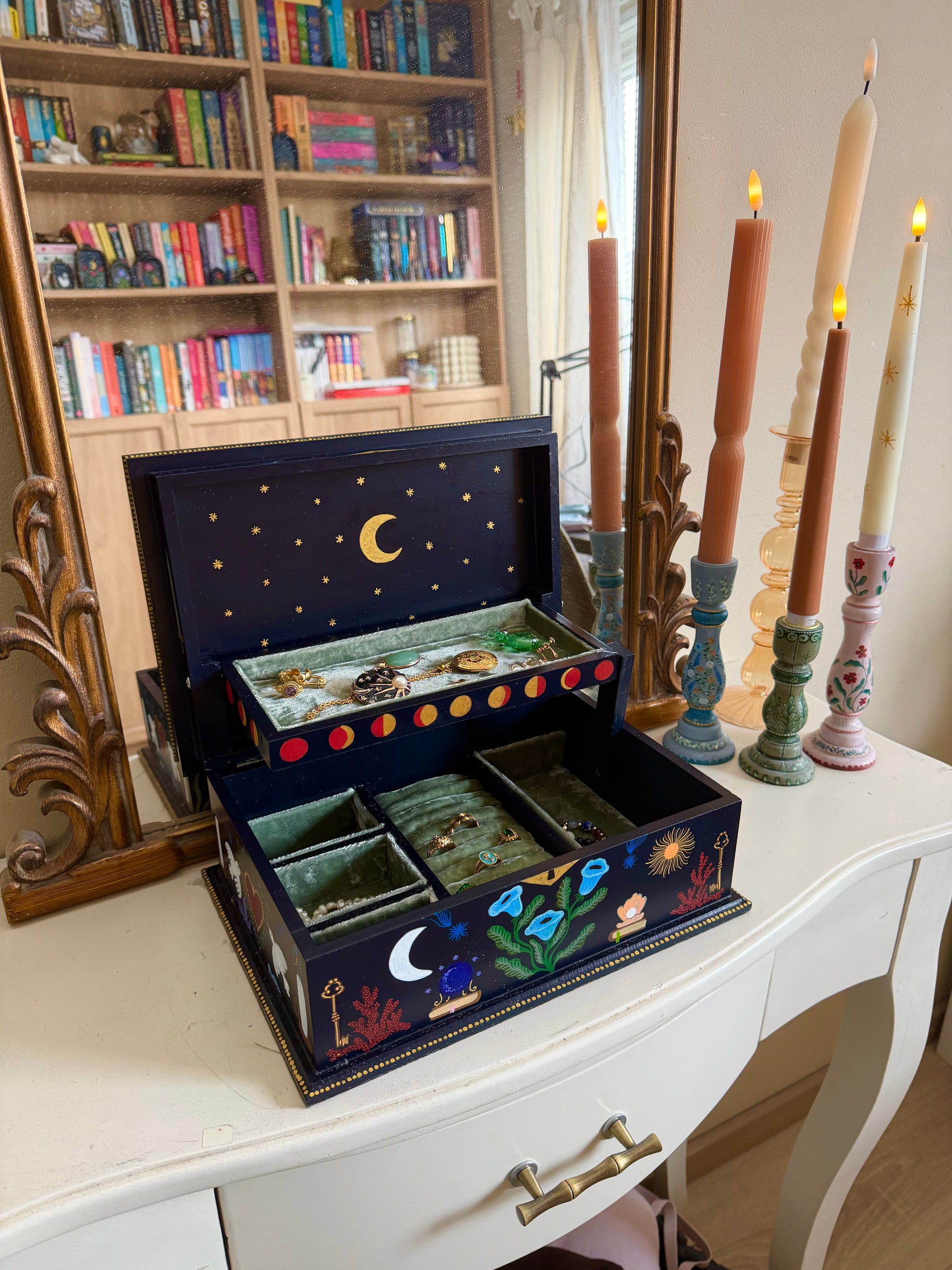 colorful cabinet of curiosity illustrations silk velvet jewelrybox