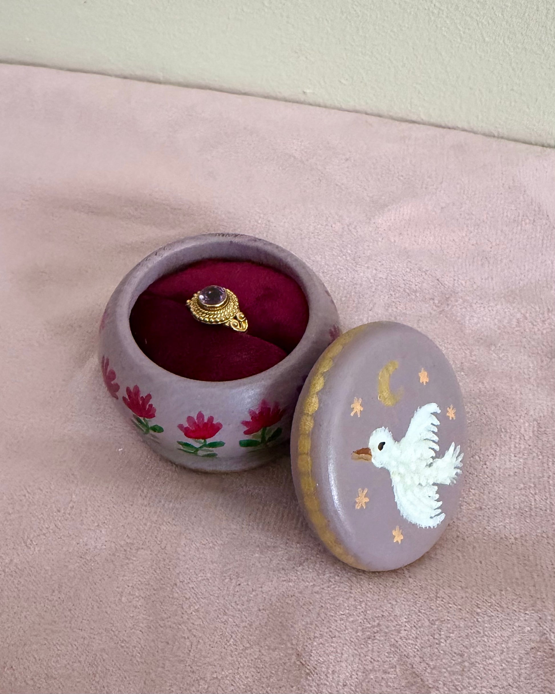 bohemian ringbox with lovers and birds for vintage gold jewelry wedding ring box 