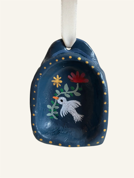 handmade clay decoration with bird and flower bohemian