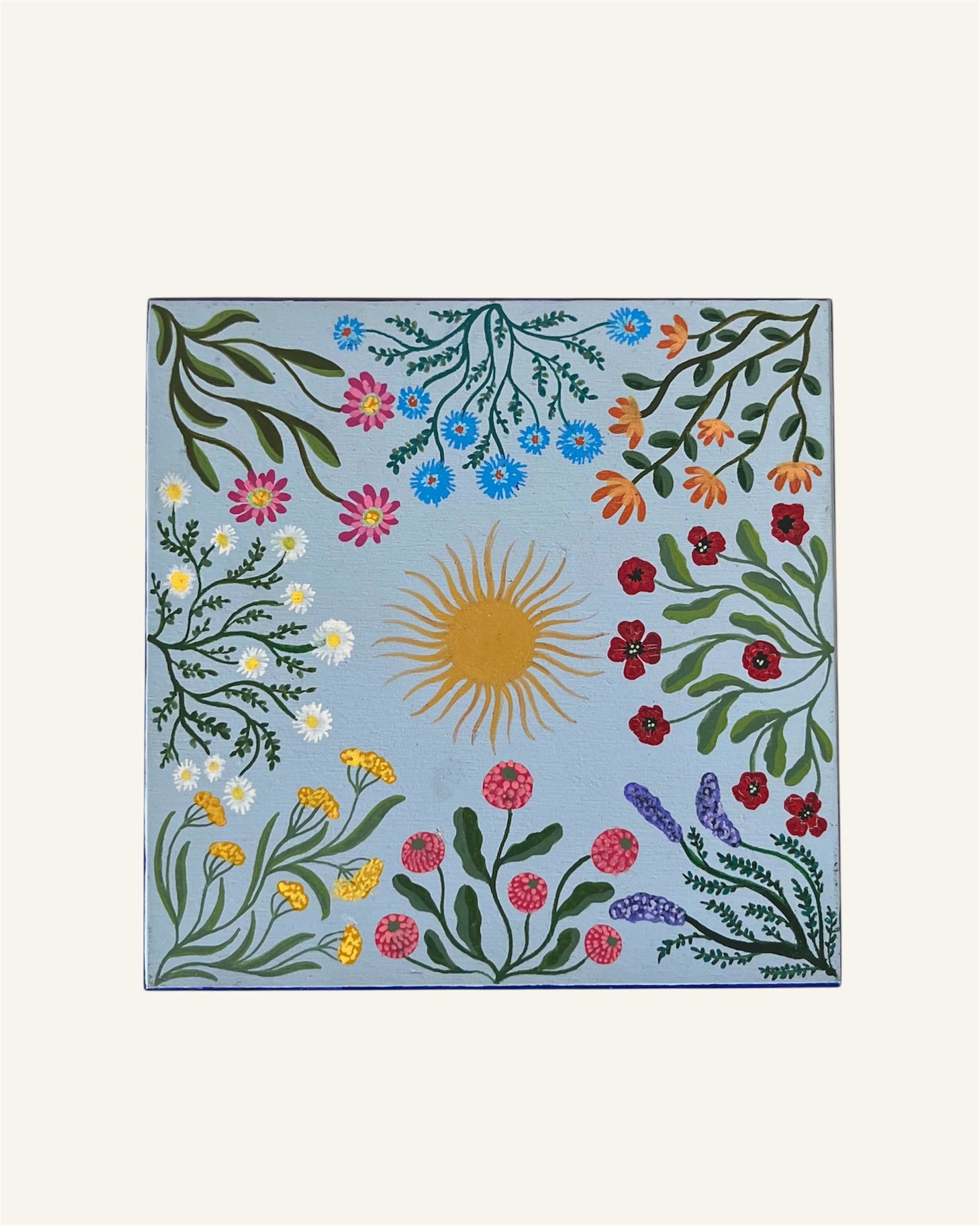 lid of jewerlybox handpainted flowers bohemian jewerlybox light blue 