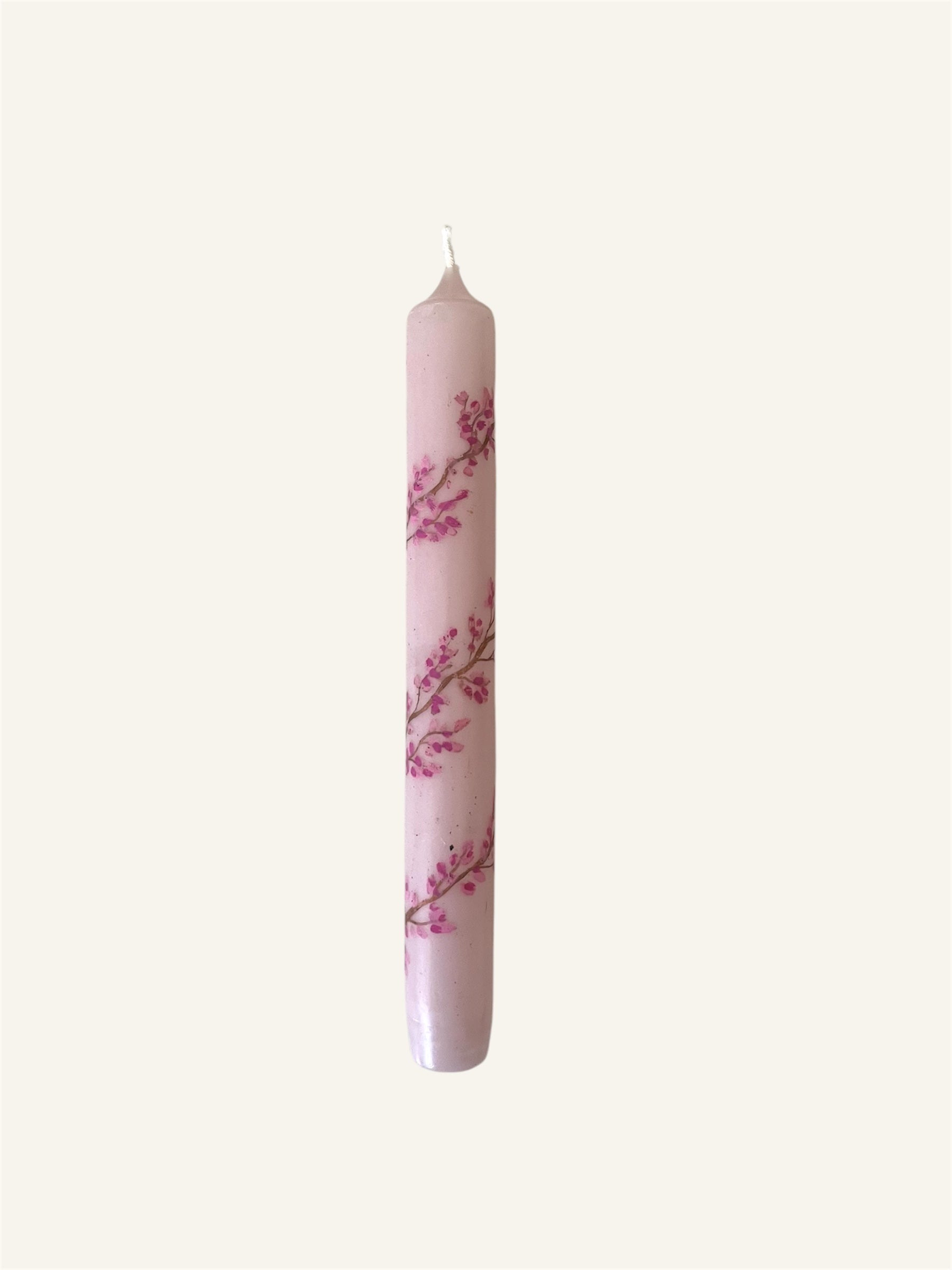 roze kaars met bloesem handbeschilderd