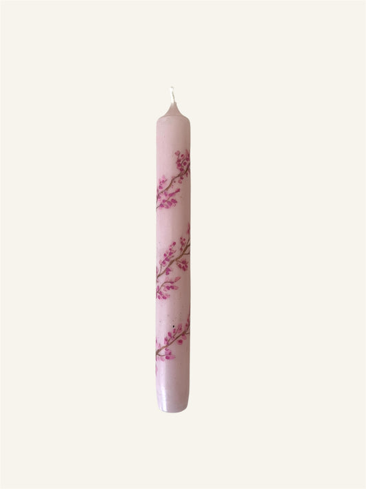 roze kaars met bloesem handbeschilderd