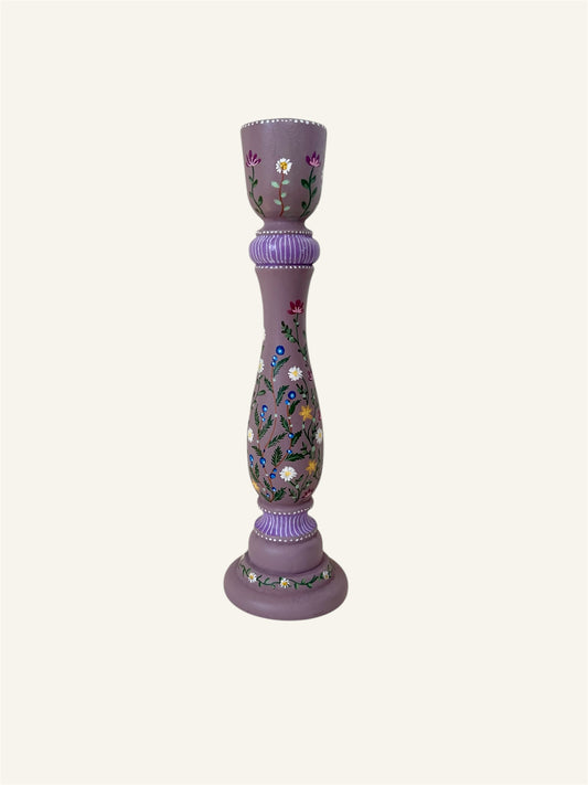lila wilde bloemen kandelaar met de hand beschilderd 