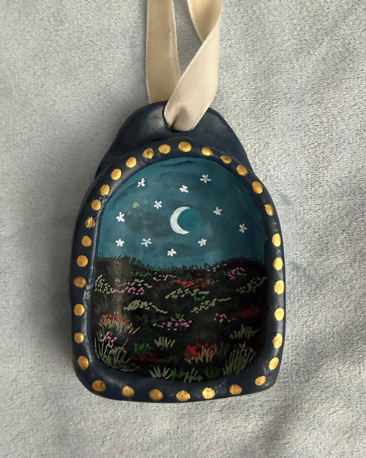 Handmade wall art with handpainted night garden