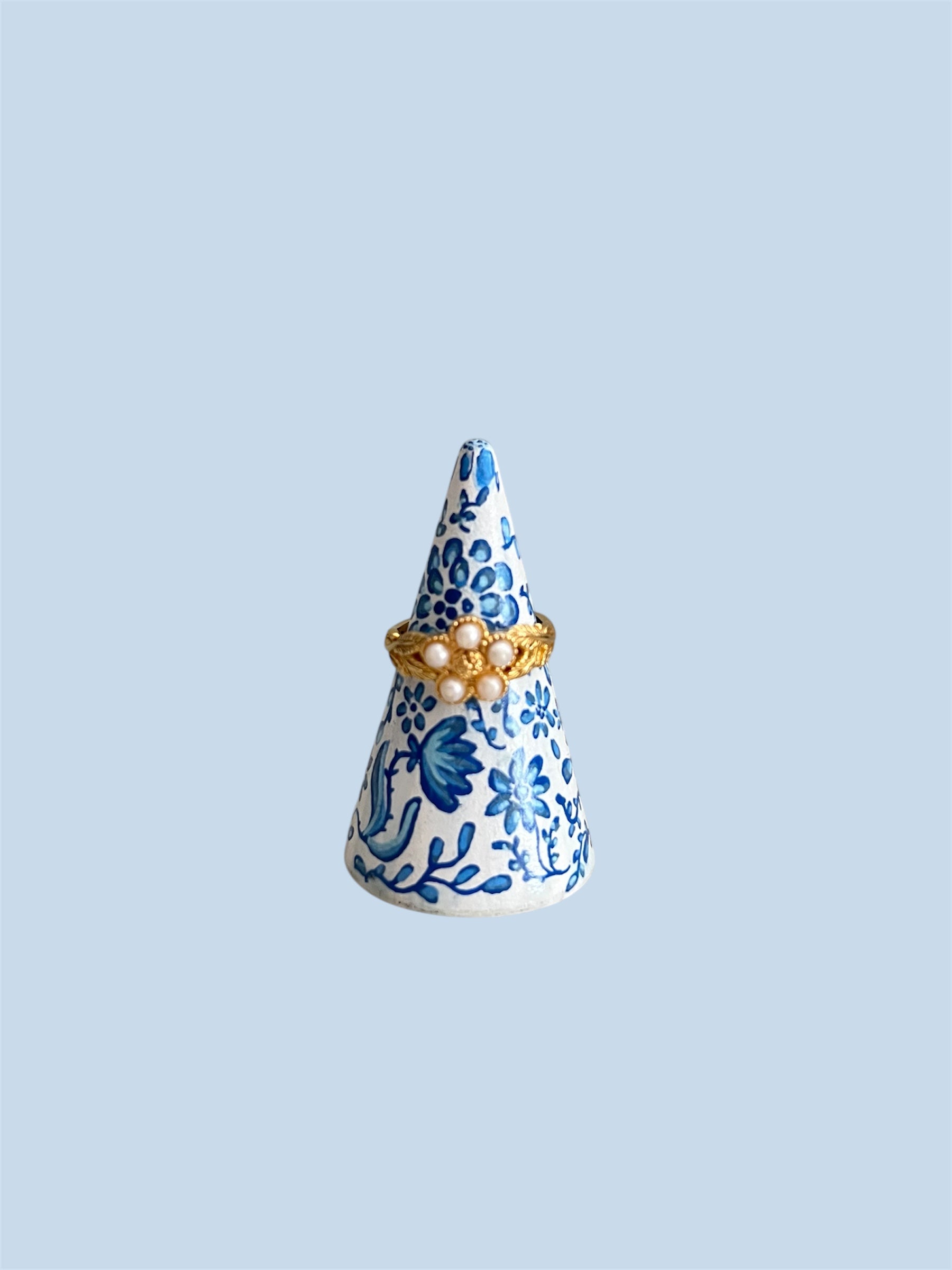 delftsblauwe ringkegel voor vintage ringen display 