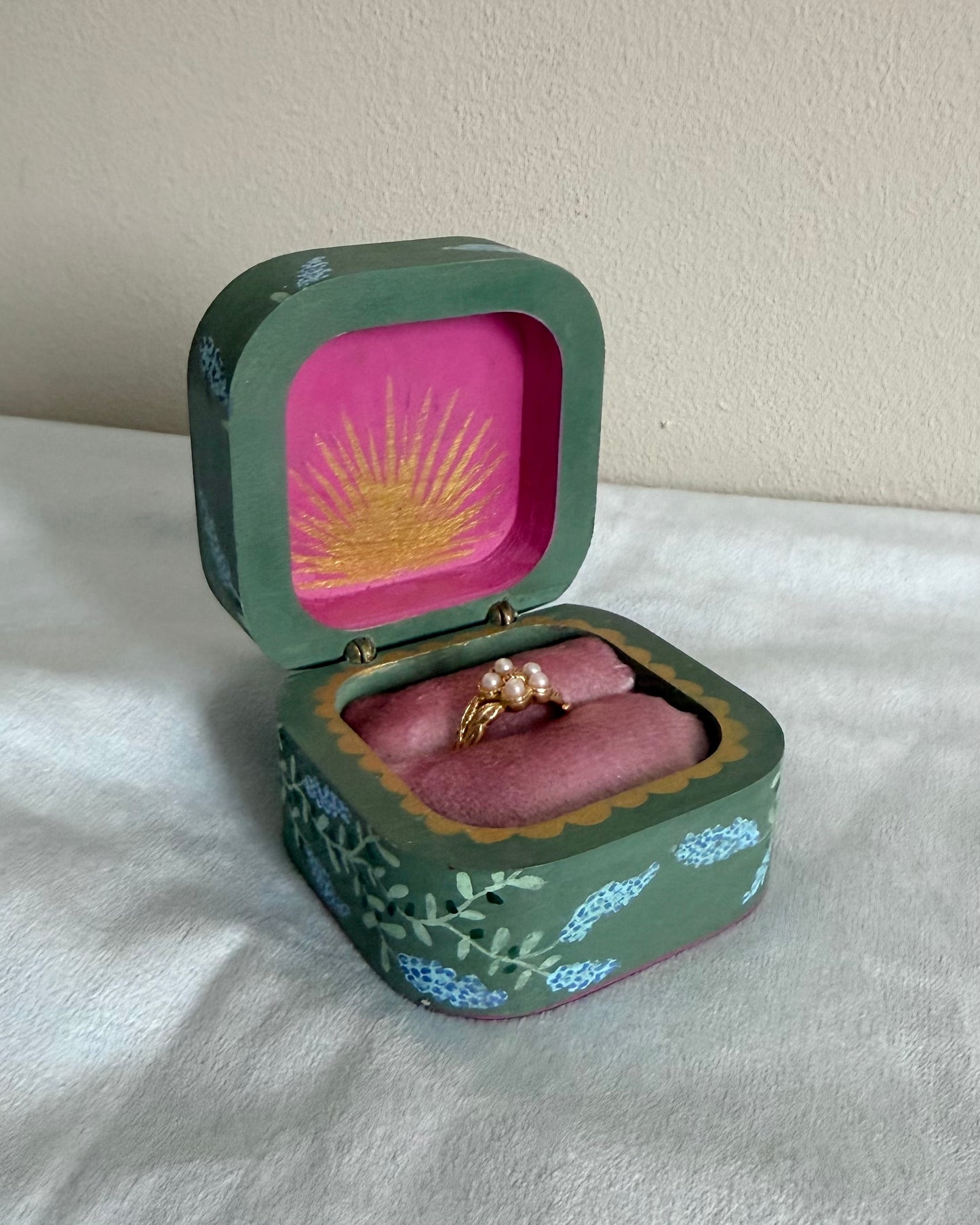 handpainted floral jewelrybox ringbox proposal weddingbox ringbox 